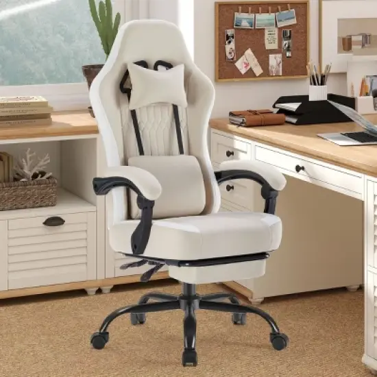 SEVOBAL Office Chair Desk Chair Computer Chair Office Chairs with Lumbar Support Swivel Rolling Easy Assembly Home Gift, Beige, 25.2"*25.4"*48.4" image {1}