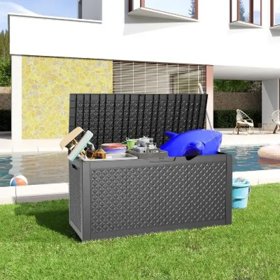 INFURNIC Deck Boxes, Outdoor Patio Storage Box with Handle, Waterproof Box for Storage Patio Furniture Garden Tools, Black, 48"*21.4"*24.5" image {1}