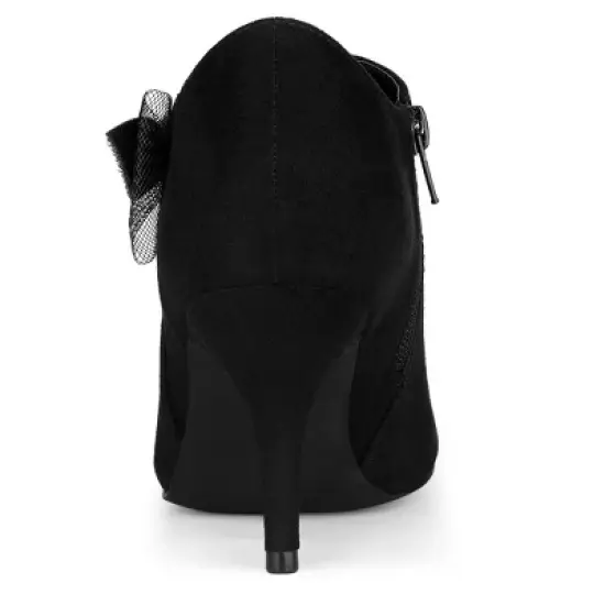 Allegra K Women's Pointed Toe Bow Decor Stiletto Heel Ankle Boots image {3}