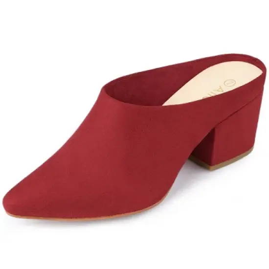 Allegra K Women's Pointed Toe Slip on Block Heel Slide Mules image {10}
