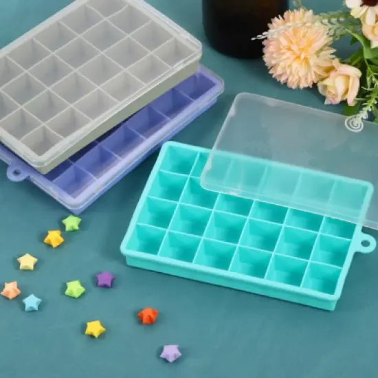 Unique Bargains Square Silicone Ice Cube Tray with Lid for Freezer 24 Cube Per Trays 2 Pcs image {3}