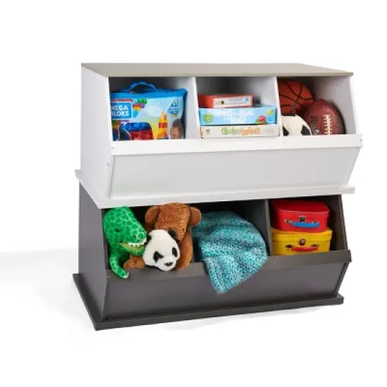 Badger Basket 3 Bin Stackable Storage Cubby Charcoal/Gray Woodgrain image {5}