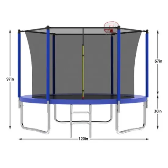 BestParts 10FT Outdoor Trampoline with Safety Enclosure, Basketball Hoop & Ladder &ndash; Blue image {6}