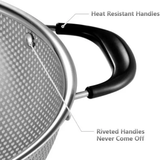 18/8 Stainless Steel Colander, Easy Grip Micro-Perforated 5-Quart Colander, Strainer with Riveted and Heat Resistant Handles image {2}