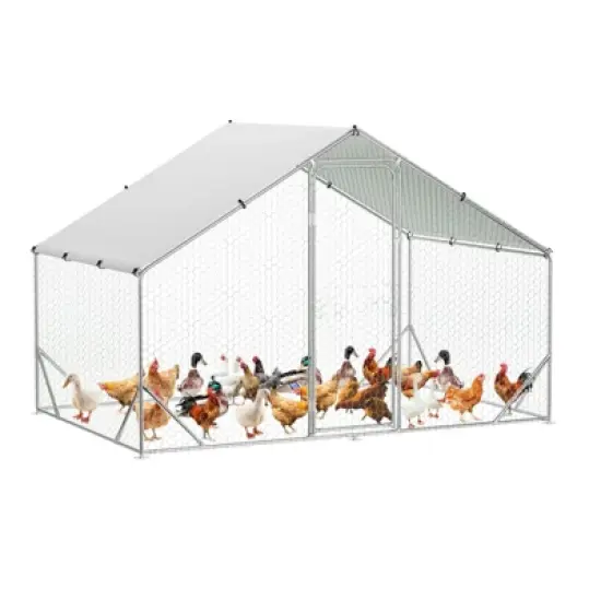 GustoWave Large Metal Chicken Coop, 9.8 x 6.5 x 6.5 ft Walk in Poultry Cage Chicken Run Pen with Waterproof & Anti-Ultraviolet Cover for Farm image {10}