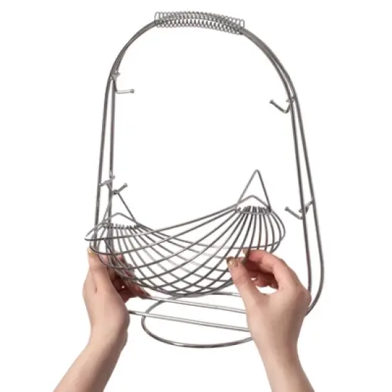 Basicwise 2 Tier Metal Fruit Holder Swing Basket for Kitchen | Detachable Countertop Vegetables Storage Organizer with Display Hammock Stand image {4}