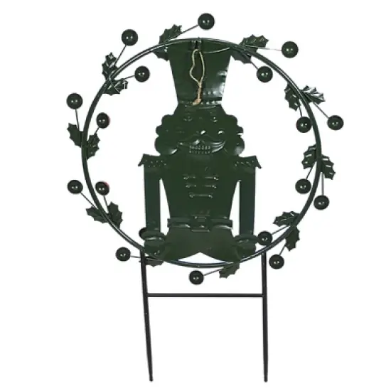 Direct International Christmas Soldier In Wreath  -  One Stake 29.0 Inches -  Berries Yard Decor  -  31824033  -  Metal  -  Blue image {2}