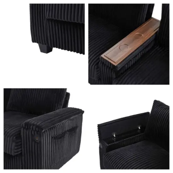 4-Seater Sofa Couch with Hidden Arm Storage, Sofa with USB Ports and Flip-Top Cup Holders, Corduroy Sofa with Plywood Frame-Cuddlewood image {6}