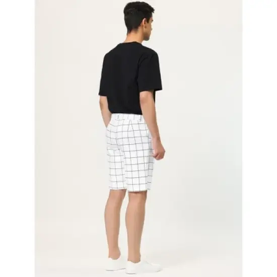 Lars Amadeus Men's Summer Plaid Shorts Slim Fit Flat Front Dress Checked Short Pants image {4}