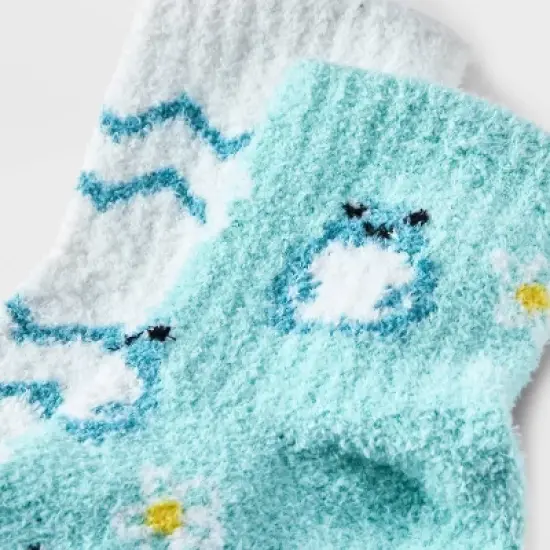 Women's Frogs 2pk Cozy Quarter Crew Socks - Aqua/Ivory 4-10: Midweight Velour Ribbed, Animal Pattern, Machine Washable image {2}