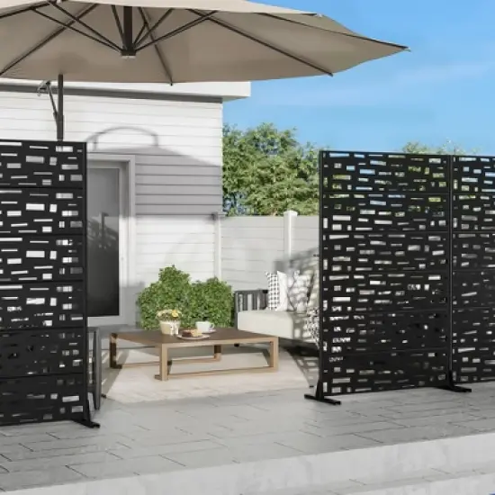 1-Piece 46.8 In. W x 71.37 In. H Wide Edged Black Galvanized Sheet Screen Outdoor Metal Screen Decorative Art Panel (6-Piece Assembly) image {1}