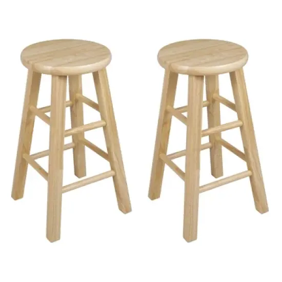 PJ Wood Classic Round-Seat 24" Tall Kitchen Counter Stools for Homes, Dining Spaces, and Bars with Backless Seats, 4 Square Legs, Natural (Set of 10) image {1}