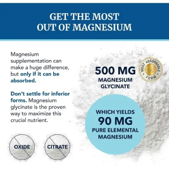 Magnesium Glycinate 500mg Supplement, High Absorption Formula for Sleep, Calm, Muscle Relaxation, Heart, Bone & Nerve Support, Nobi Nutrition image {5}
