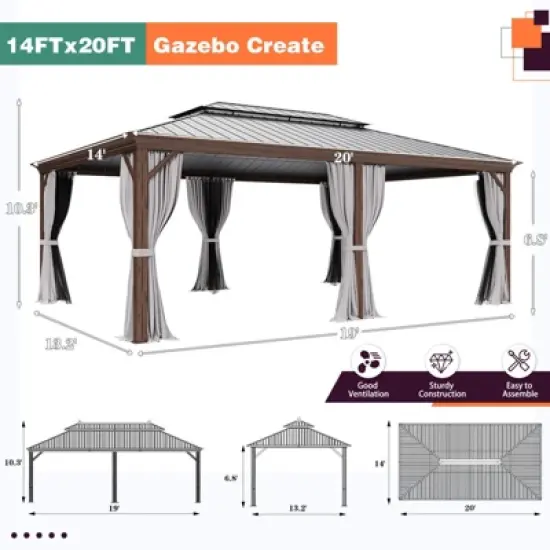 EROMMY Heavy-Duty 20 FT x 14 FT Metal Hardtop Gazebo image {8}