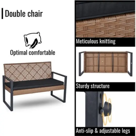 GDFStudio Elton Patio 4 pcs Steel and Rattan Conversation Set image {5}