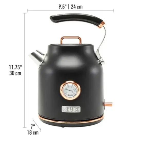 Haden Dorset 1.7 Liter Stainless Steel Electric Hot Water Kettle Bundled with 12 Cup Drip Coffee Maker Coffee Machine, Black & Copper image {3}