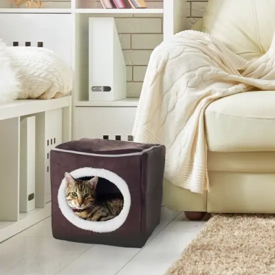 Pet Adobe Cozy Cave Enclosed Cube Pet Bed - Dark Coffee image {1}