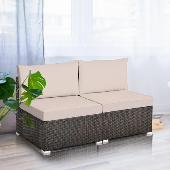 Costway 2PCS Patio Rattan Armless Sofa Sectional Conversation Furniture Set  W/Cushion image {3}