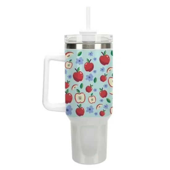 100 North Sweet Red Apples & Blue Flowers 40 oz. Stainless Steel, Large Water Bottle Coffee Mug, Spill & Leak Resistant, Thermal Travel Tumbler with image {1}