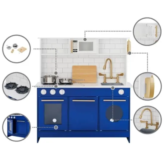 Teamson Kids Little Chef Berlin Modern Kids Kitchen Playset with 6 Accessories, White/Blue image {4}