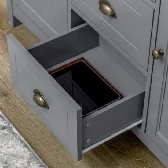 HOMCOM Buffet Cabinet with 3 Storage Drawers and Adjustable Shelves, 2 Door Sideboard with Rubber Wood Top, Coffee Bar for Living Room, Gray image {5}