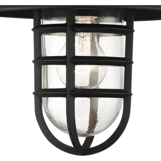 John Timberland Marlowe Rustic Industrial Farmhouse Outdoor Wall Light Fixture Black Hooded Cage 13" Clear Glass for Post Exterior Barn Deck House image {3}