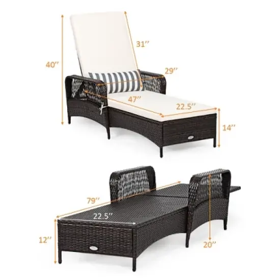 Costway 2PCS PE Rattan Chaise Lounge Chair Armrest Recliner Adjustable Pillow image {2}