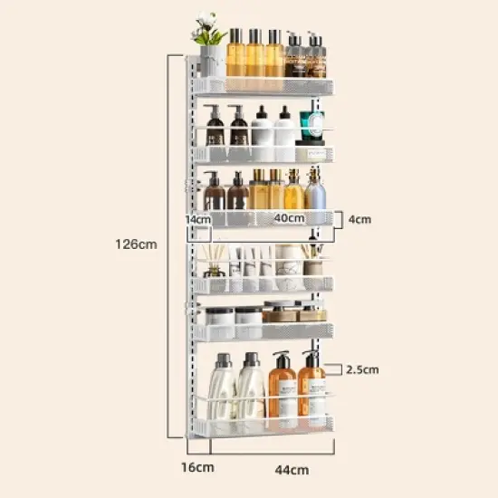 Adjustable Over The Door Organizer, 6-Tier Metal Hanging Door Organizer, Metal Spice Rack Shelves Door Wall Mounted image {4}