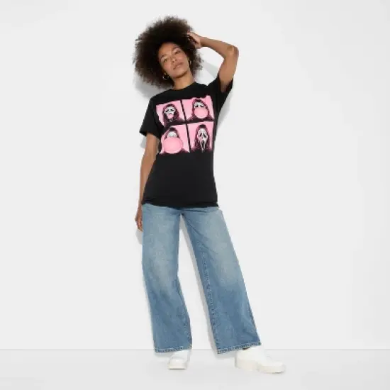 Women's Ghostface Boyfriend Short Sleeve Graphic T-Shirt - Black image {3}