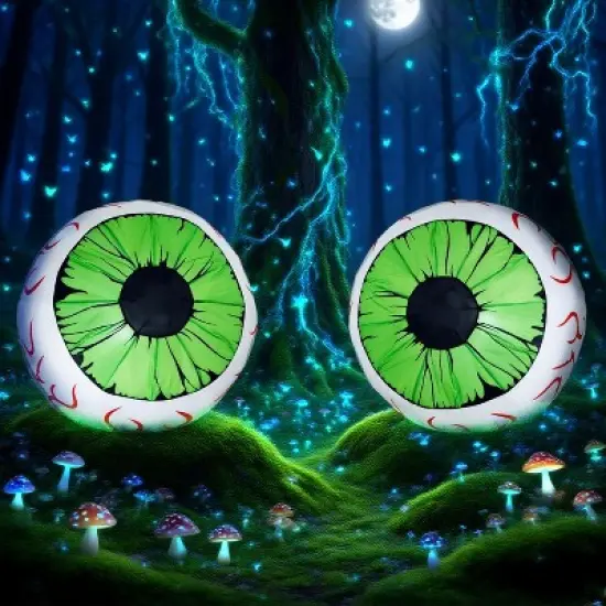 Joyfy 2 Packs Halloween Inflatables Outdoor Decorations, 3 FT Huge Eyeballs Inflatable for Halloween Party Indoor Outdoor Garden Lawn Yard Decoration image {12}