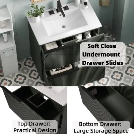 APRILSOUL30" Bathroom Vanity with Ceramic Sink and Full-Extension Drawers, Soft Close Undermount Drawer image {4}