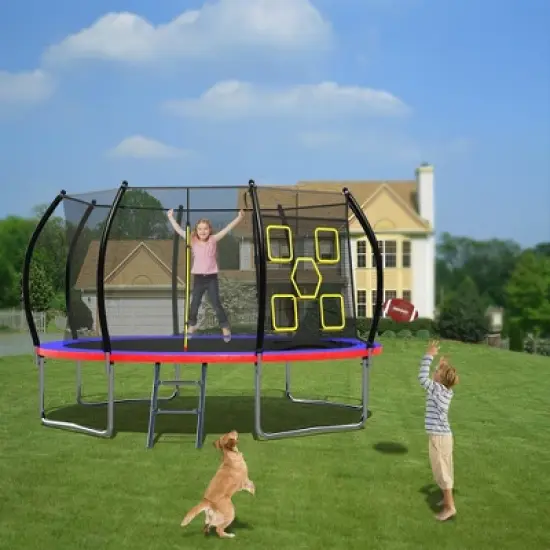 APRILSOUL 12FT Trampoline with Enclosure Recreational Trampolines with Ladder, ASTM Approval Outdoor Trampoline for Kids image {3}