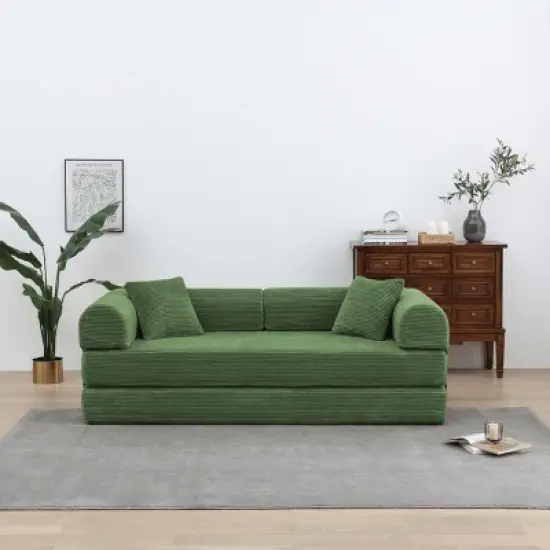 Convertible Sofa Couch with Cylindrical Pillows, Corduroy Folding Floor Sofa with Fixed-Shape Frame for Living Room-Maison Boucle image {12}