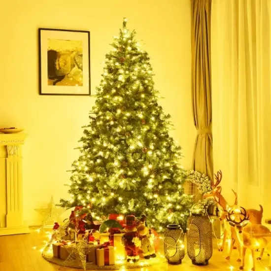 Costway 7Ft/7.5FT/8FT Pre-Lit Christmas Tree Hinged 460/540/600 Lights image {1}