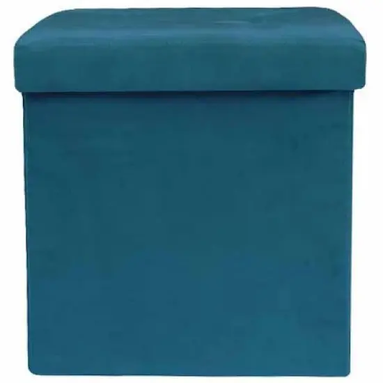 Sorbus Foldable Storage Ottoman Bench  with Cover Faux Suede Teal image {4}