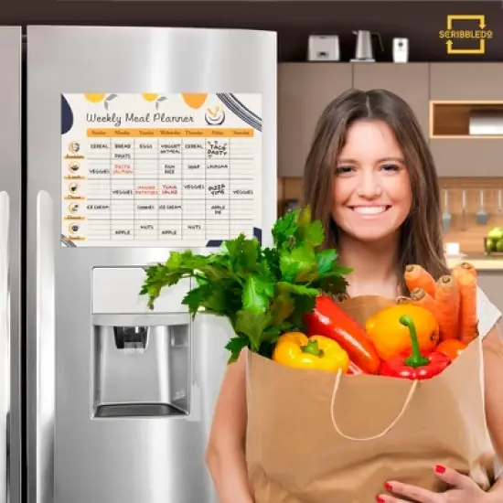 SCRIBBLEDO Magnetic Meal Planner 13"x17" Dry Erase Diet Planner with Blank  & Shopping List Magnet, 6 Markers & Eraser image {2}