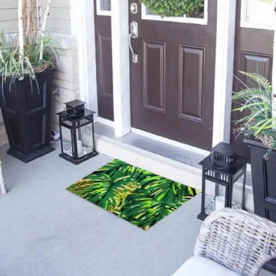 J&V TEXTILES 18" x 28" Outdoor Heavy Duty Coir Mat (New Floral) image {1}