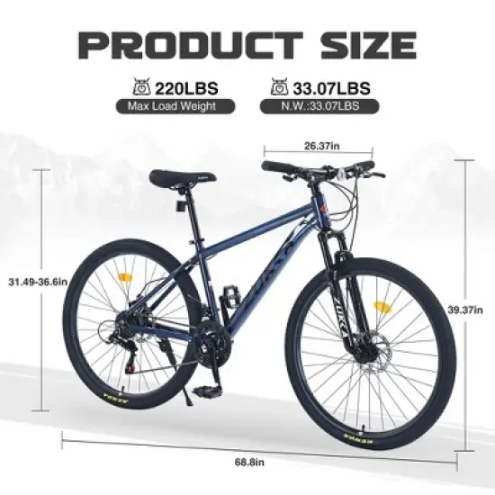 RISOKEYS 27.5 Inch Wheels 21 Speed Adult Mountain Bike , with Mechanical Disc Brakes,Light Weight Aluminium Alloy Frame for Men,Women, image {2}