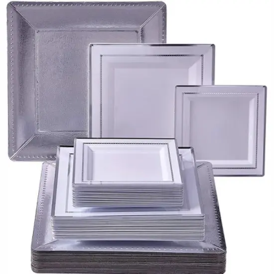 Silver Spoons Disposable Charger and Plate Set for Party, Includes 20 Charger Plates (13&rdquo;), 20 Dinner Plates (10.25&rdquo;) & 20 Side Plates (7.5&rdquo;), Silver image {6}