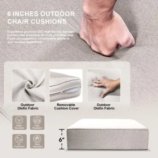 Gymojoy 10 Pieces Outdoor 6 Inch Sofa Swivel Chair Ottoman with Fire Pit Table image {5}