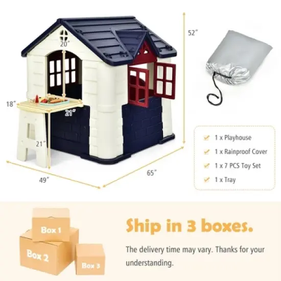 Costway Kid's Playhouse Games Cottage w/ 7 PCS Toy Set & Waterproof Cover image {1}
