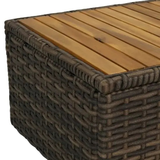 Sunnydaze Outdoor Rattan and Acacia Wood Kenmare Patio Conversation Furniture Set with Loveseat, Chairs, Table, and Seat Cushions - Green Stripe - 4pc image {6}