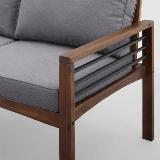 Saybrook Modern Metal and Wood Patio Loveseat - Gray/Dark Brown - Saracina Home image {7}