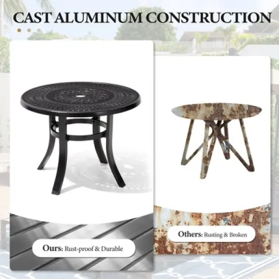 Crestlive Products Cast Aluminum Patio Side Table Outdoor Round Anti-Rust with Umbrella Hole Coffee Bistro Table  24&rsquo;&rsquo; Black with Bronze Spot image {3}