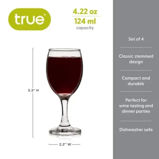 True Vino Wine Tasting Glasses for Wine Board, Wine Small Glasses, Dessert Wine Glasses, Mini Wine Glasses 4.22oz Set of 4 image {2}