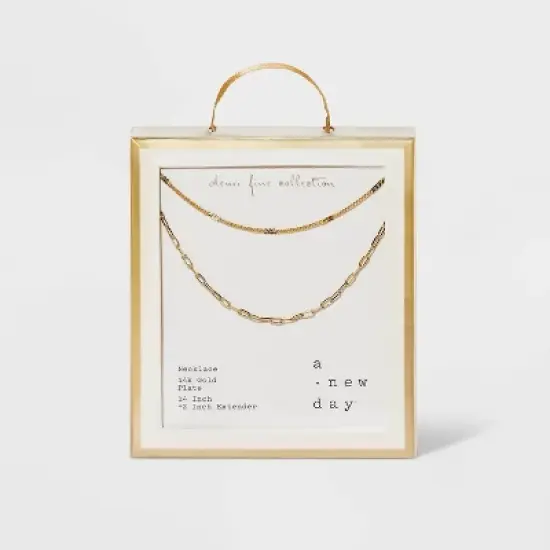14K Gold Plated Flat Beaded and Link Chain Duo Necklace - A New Day&trade; Gold image {2}