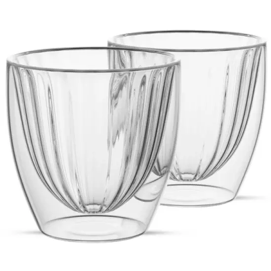 Elle Decor Ribbed Double Wall Set of 2 Coffee Cups, Ribbed Insulated Glass, Clear, 8-Ounce image {7}