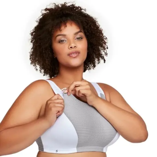 Glamorise Womens Custom Control Sports Wirefree Bra 1166 White/Gray image {2}