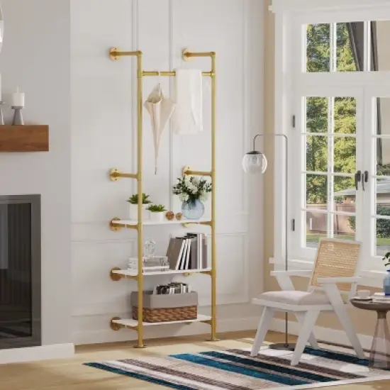 Artloge Heavy Duty Industrial Pipe Clothing Rack Garment Stand Hanging Rod Shelf Wardrobe Closet Organizer with 3 Tier White shelves image {6}