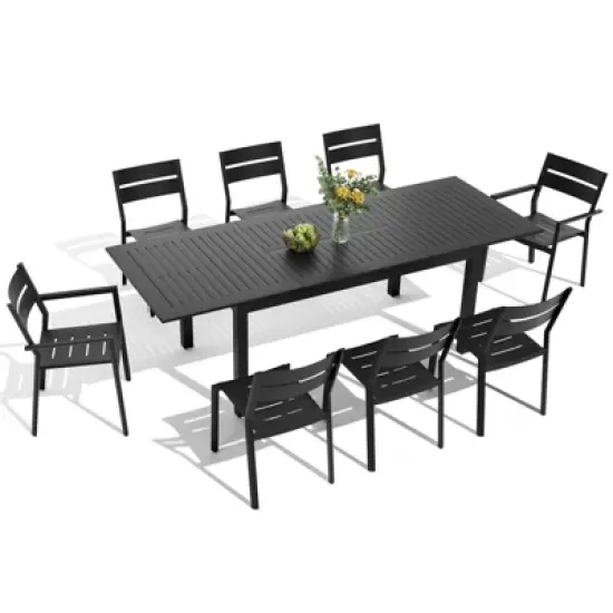 Crestlive products 9pc aluminum patio dinning set 94.49in table and 8 chairs Aluminum top Black for outdoor pool lawn image {11}